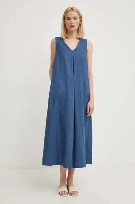 Zdjęcie produktu United Colors of Benetton sukienka lniana kolor niebieski maxi rozkloszowana