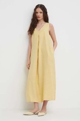 Zdjęcie produktu United Colors of Benetton sukienka lniana kolor żółty maxi rozkloszowana