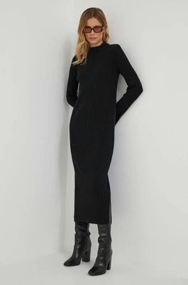 Zdjęcie produktu United Colors of Benetton sukienka wełniana kolor czarny midi prosta