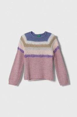 Zdjęcie produktu United Colors of Benetton sweter z domieszką wełny dziecięcy kolor różowy lekki