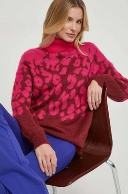Zdjęcie produktu United Colors of Benetton sweter z domieszką wełny kolor różowy lekki z golfem
