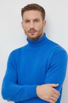 Zdjęcie produktu United Colors of Benetton sweter z domieszką wełny męski kolor niebieski z golferm