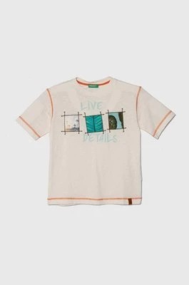 Zdjęcie produktu United Colors of Benetton t-shirt bawełniany dziecięcy kolor beżowy z nadrukiem