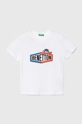 Zdjęcie produktu United Colors of Benetton t-shirt bawełniany dziecięcy kolor biały z nadrukiem
