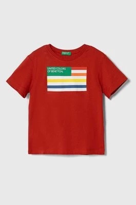 Zdjęcie produktu United Colors of Benetton t-shirt bawełniany dziecięcy kolor czerwony z nadrukiem