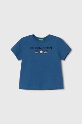 Zdjęcie produktu United Colors of Benetton t-shirt bawełniany dziecięcy kolor niebieski z nadrukiem