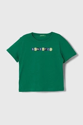 Zdjęcie produktu United Colors of Benetton t-shirt bawełniany dziecięcy kolor zielony z nadrukiem