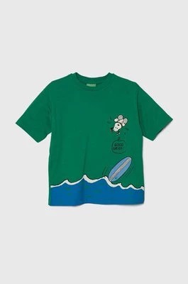 Zdjęcie produktu United Colors of Benetton t-shirt bawełniany dziecięcy X Peanuts kolor zielony z nadrukiem