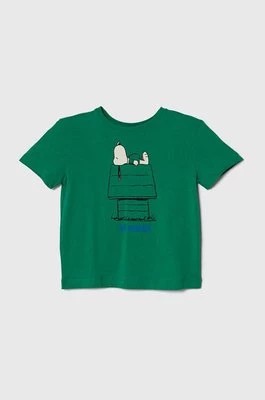 Zdjęcie produktu United Colors of Benetton t-shirt bawełniany dziecięcy X Peanuts kolor zielony z nadrukiem