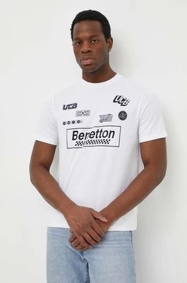 Zdjęcie produktu United Colors of Benetton t-shirt bawełniany męski kolor biały z nadrukiem