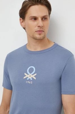 Zdjęcie produktu United Colors of Benetton t-shirt bawełniany męski kolor niebieski z nadrukiem