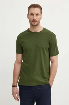 Zdjęcie produktu United Colors of Benetton t-shirt lniany kolor zielony gładki
