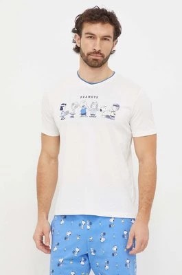 Zdjęcie produktu United Colors of Benetton t-shirt lounge bawełniany x Peanuts kolor beżowy z nadrukiem