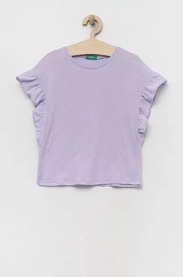 Zdjęcie produktu United Colors of Benetton t-shirt z domieszką lnu kolor fioletowy