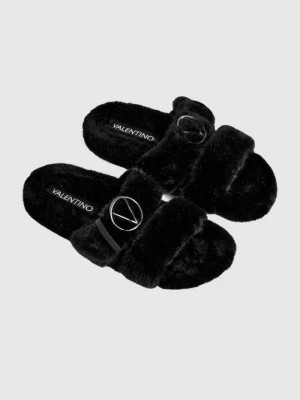 Zdjęcie produktu VALENTINO Czarne klapki damskie z syntetycznego futerka Valentino by Mario Valentino
