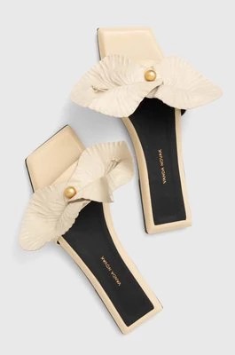 Zdjęcie produktu Vanda Novak klapki skórzane Stella damskie kolor beżowy