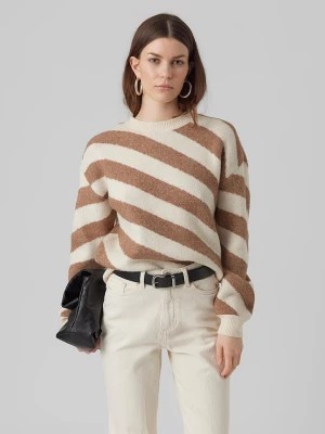 Zdjęcie produktu Vero Moda Sweter "Vmlara" w kolorze jasnobrązowo-białym rozmiar: XL