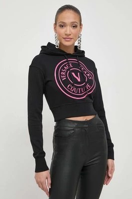 Zdjęcie produktu Versace Jeans Couture bluza bawełniana damska kolor czarny z kapturem z nadrukiem 76HAIG05 CF01G