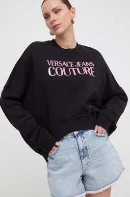 Zdjęcie produktu Versace Jeans Couture bluza bawełniana damska kolor czarny z kapturem z nadrukiem 76HAIG03 CF01G
