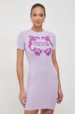 Zdjęcie produktu Versace Jeans Couture sukienka bawełniana kolor fioletowy mini dopasowana 76HAOG02 CJ02G