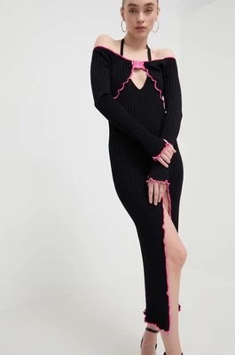 Zdjęcie produktu Versace Jeans Couture sukienka kolor czarny midi dopasowana 76HAOM18 CMH36