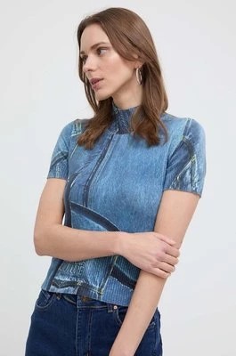 Zdjęcie produktu Versace Jeans Couture sweter damski kolor niebieski z półgolfem 76HAFM08 CMH38