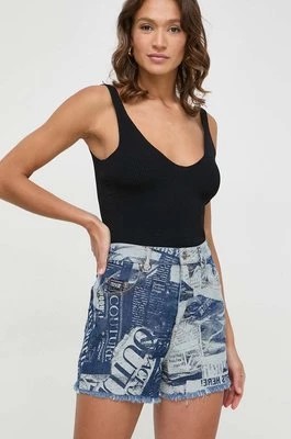 Zdjęcie produktu Versace Jeans Couture szorty jeansowe damskie kolor niebieski wzorzyste high waist 76HAD54C DW074SS0