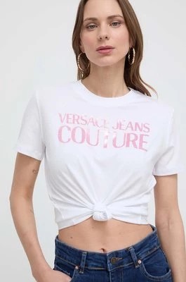 Zdjęcie produktu Versace Jeans Couture t-shirt bawełniany damski kolor biały 76HAHG03 CJ00G