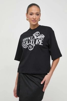 Zdjęcie produktu Versace Jeans Couture t-shirt bawełniany damski kolor czarny 76HAHG01 CJ00G