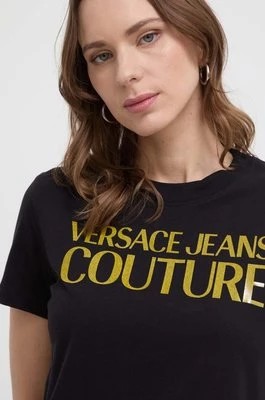 Zdjęcie produktu Versace Jeans Couture t-shirt bawełniany damski kolor czarny 76HAHG03 CJ00G