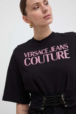 Zdjęcie produktu Versace Jeans Couture t-shirt bawełniany damski kolor czarny 76HAHG04 CJ00G