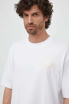 Zdjęcie produktu Versace Jeans Couture t-shirt bawełniany męski kolor biały z nadrukiem 76GAHT03 CJ00T