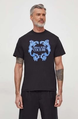 Zdjęcie produktu Versace Jeans Couture t-shirt bawełniany męski kolor czarny z nadrukiem 76GAHG02 CJ00G