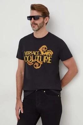 Zdjęcie produktu Versace Jeans Couture t-shirt bawełniany męski kolor czarny z nadrukiem 76GAHG00 CJ00G