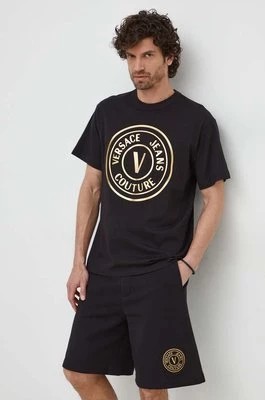 Zdjęcie produktu Versace Jeans Couture t-shirt bawełniany męski kolor czarny z nadrukiem 76GAHT04 CJ00T