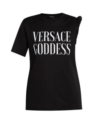 Zdjęcie produktu Versace, Koszulka z detalami na zrolowanym ramieniu Black, female,