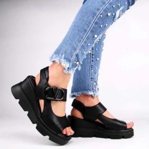 Zdjęcie produktu VINCEZA 58292 damskie sandały na koturnie czarne