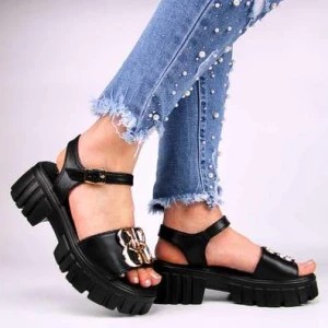 Zdjęcie produktu VINCEZA 7910 damskie sandały skórzane na na platformie czarne