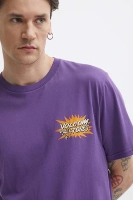 Zdjęcie produktu Volcom t-shirt bawełniany męski kolor fioletowy z nadrukiem
