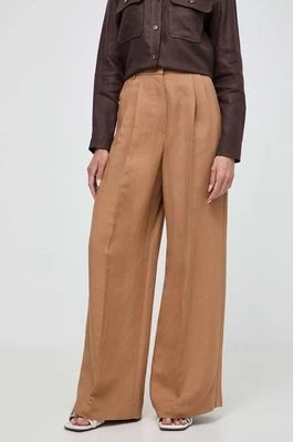 Zdjęcie produktu Weekend Max Mara spodnie z lnem kolor brązowy szerokie high waist 2415131062600