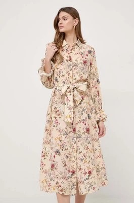 Zdjęcie produktu Weekend Max Mara sukienka jedwabna kolor beżowy midi rozkloszowana 2415221132600