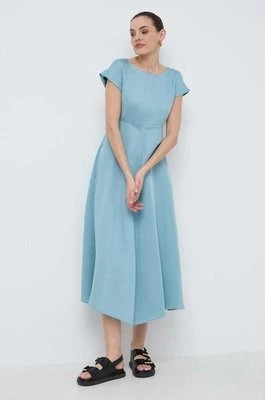 Zdjęcie produktu Weekend Max Mara sukienka z domieszką lnu kolor niebieski maxi rozkloszowana 2415221242600