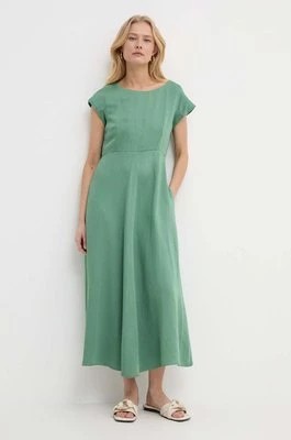Zdjęcie produktu Weekend Max Mara sukienka z domieszką lnu kolor zielony maxi rozkloszowana 2415221242600