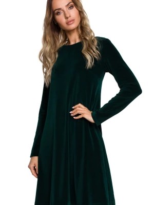 Zdjęcie produktu Welurowa sukienka trapezowa midi z długim rękawem elegancka zielona Polski Producent