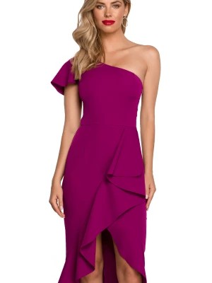 Zdjęcie produktu Wieczorowa sukienka na jedno ramię ołówkowa z falbanami fioletowa Makover