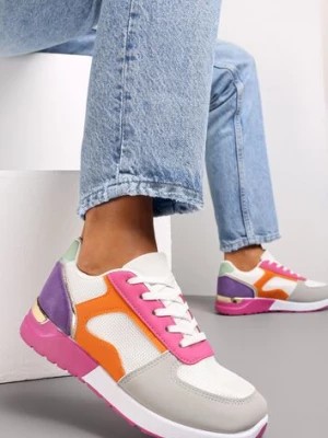 Zdjęcie produktu Biało-Różowe Sneakersy z Kolorowymi i Metalicznymi Wstawkami Amasato