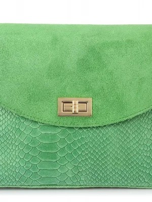 Zdjęcie produktu Włoska Torebka Skórzana listonoszka skóra węża zielona zielony Merg
