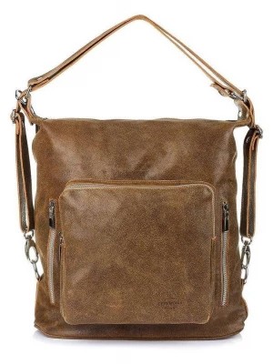 Zdjęcie produktu Włoska Torebka Skórzana Torbo-plecak Duża A4 brązowa brązowy, beżowy Merg
