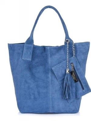 Zdjęcie produktu Włoska Torebka Skórzana Zamszowa A4 Shopperka niebieska niebieski Merg