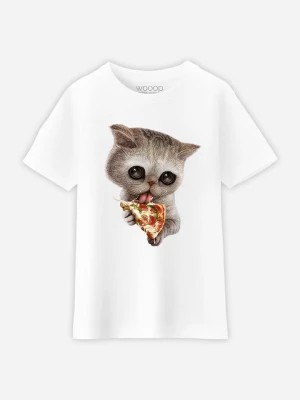 Zdjęcie produktu WOOOP Koszulka "Cat Loves Pizza" w kolorze białym rozmiar: 140